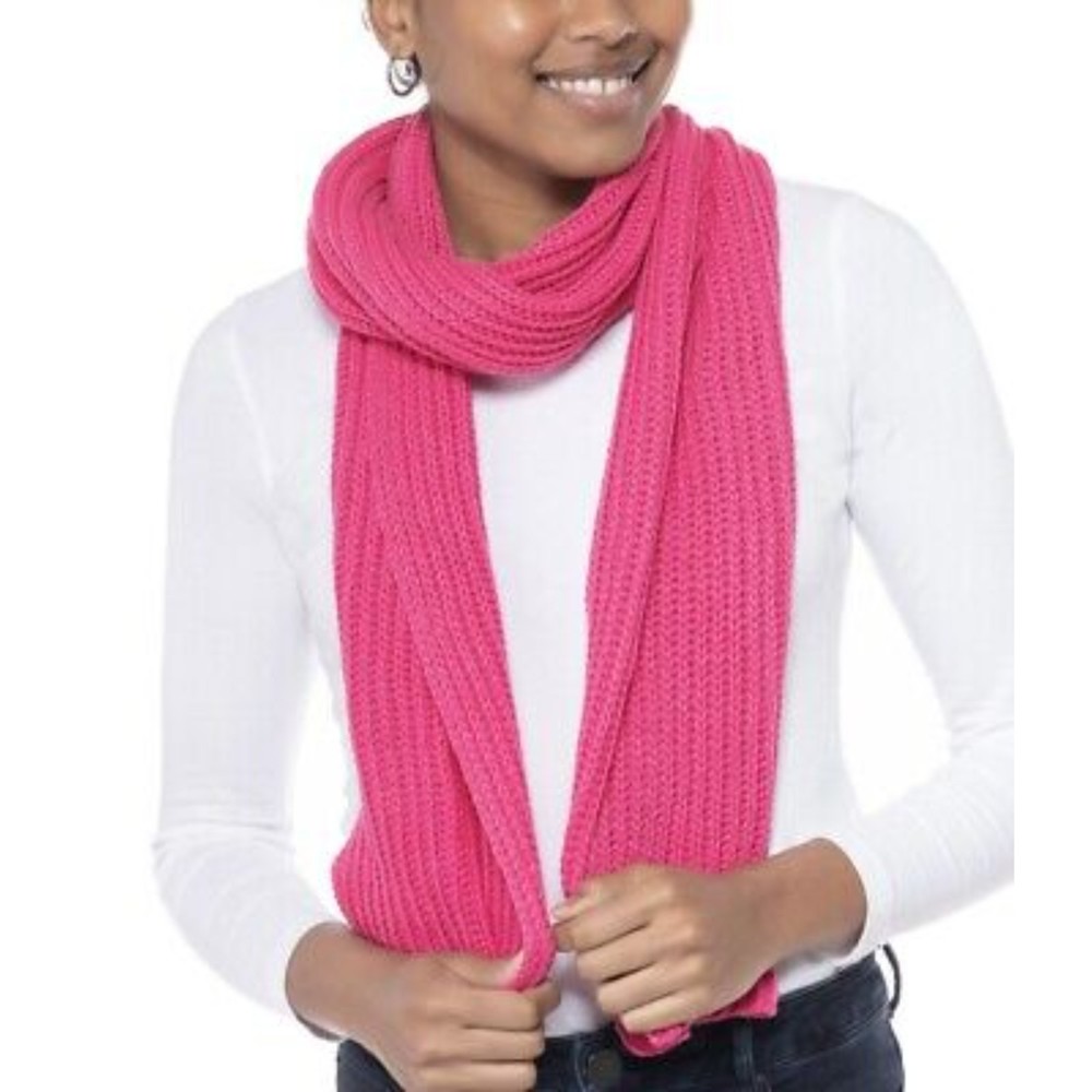 Style & Co NWT Solid Ribbed Muffler Extra Long Recycled Wrap Scarf Hot Pink New